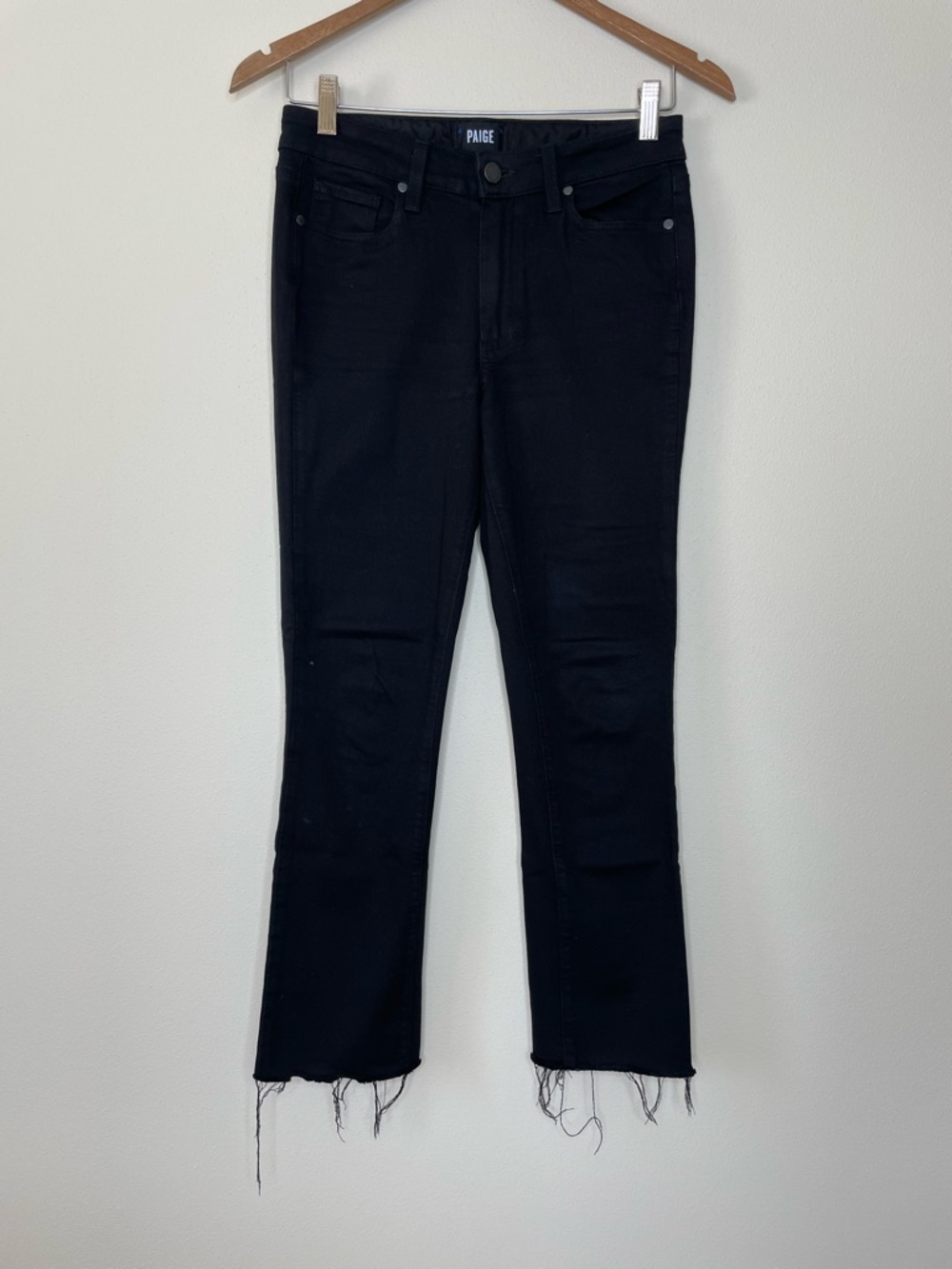 PAIGE Women's Black Jacqueline Straight Leg Jeans with a Raw Hem